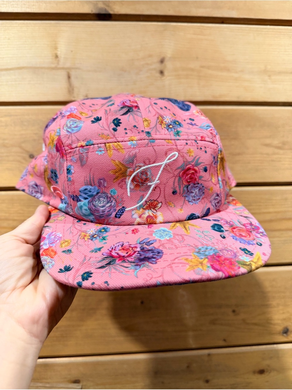 Pukka Floral 5 Panel Snapback Hat Pink Embroidered F Flat Brim Cap